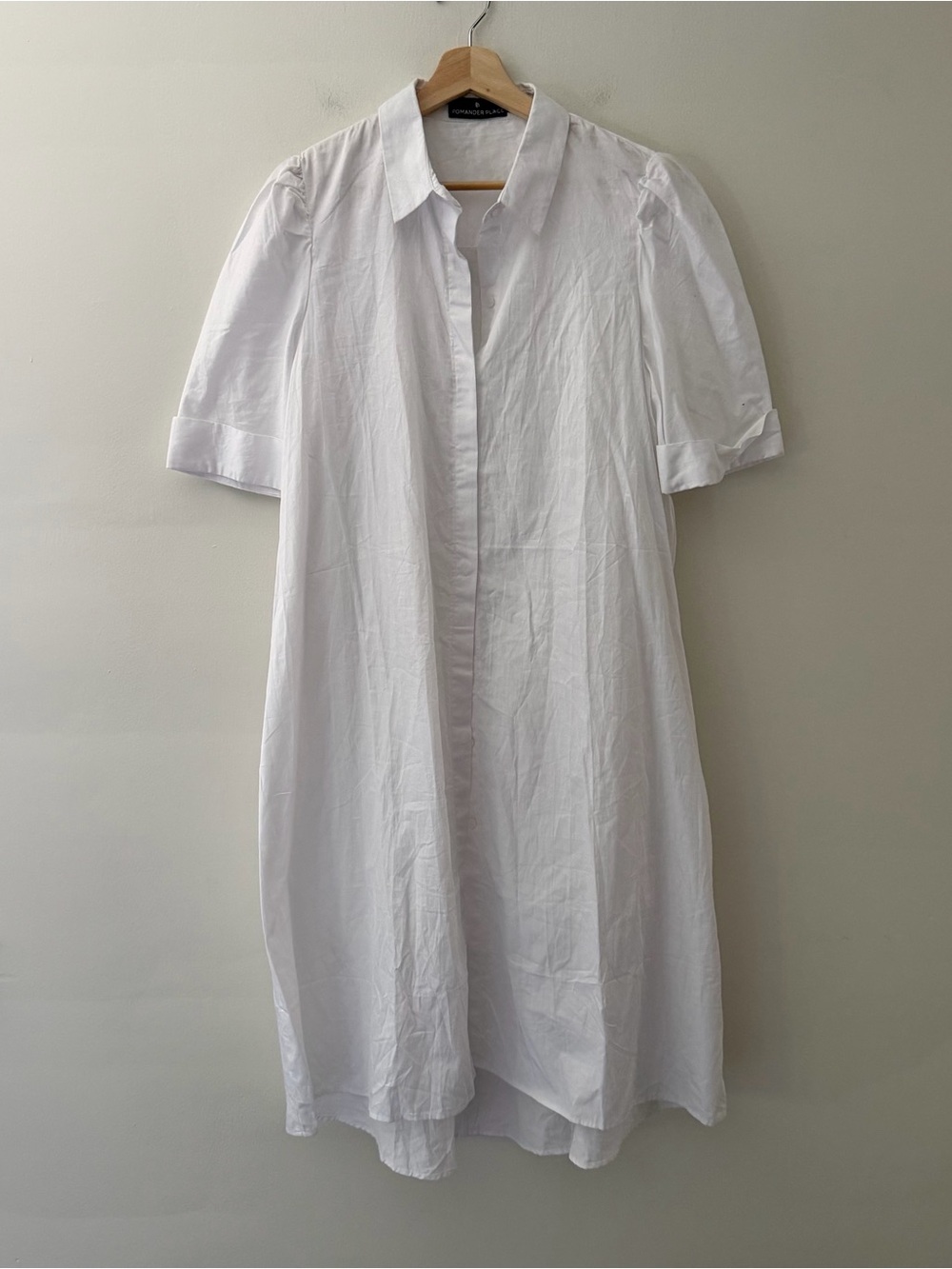 Pomander Place Shirt Dress White Cotton Midi Size Large Coastal Clean Girl